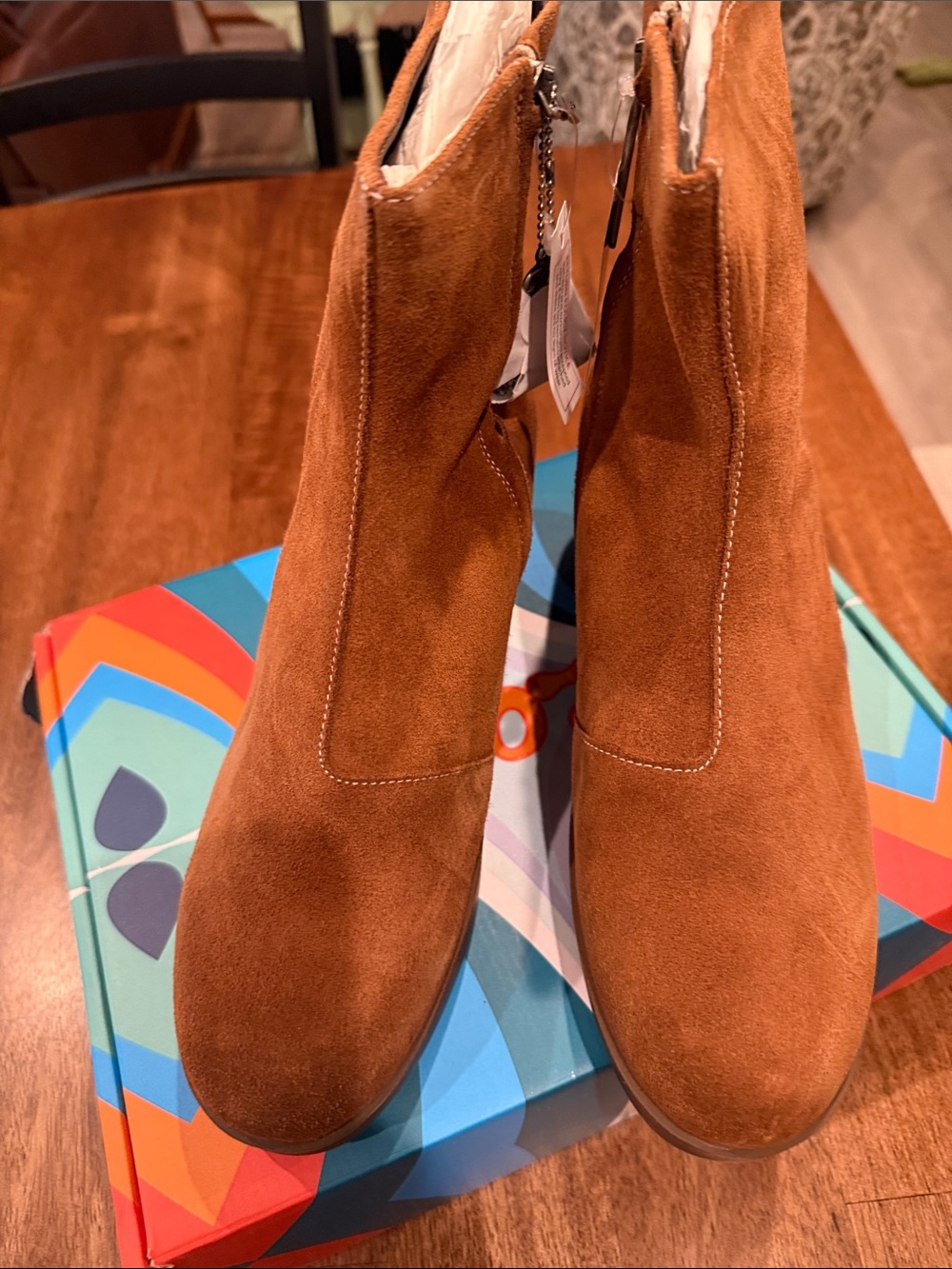 Women's Suede Ankle Booties in Cognac